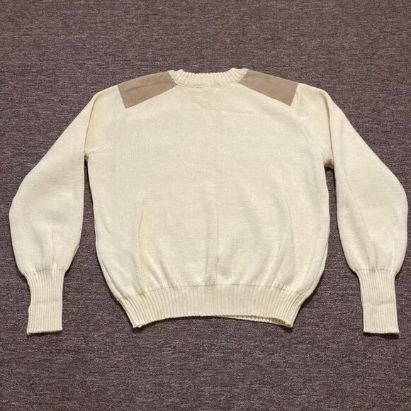 Vintage Burberrys 100% Pure New Wool Sweater Men's Small Cream Elbow Patches - Picture 7 of 16